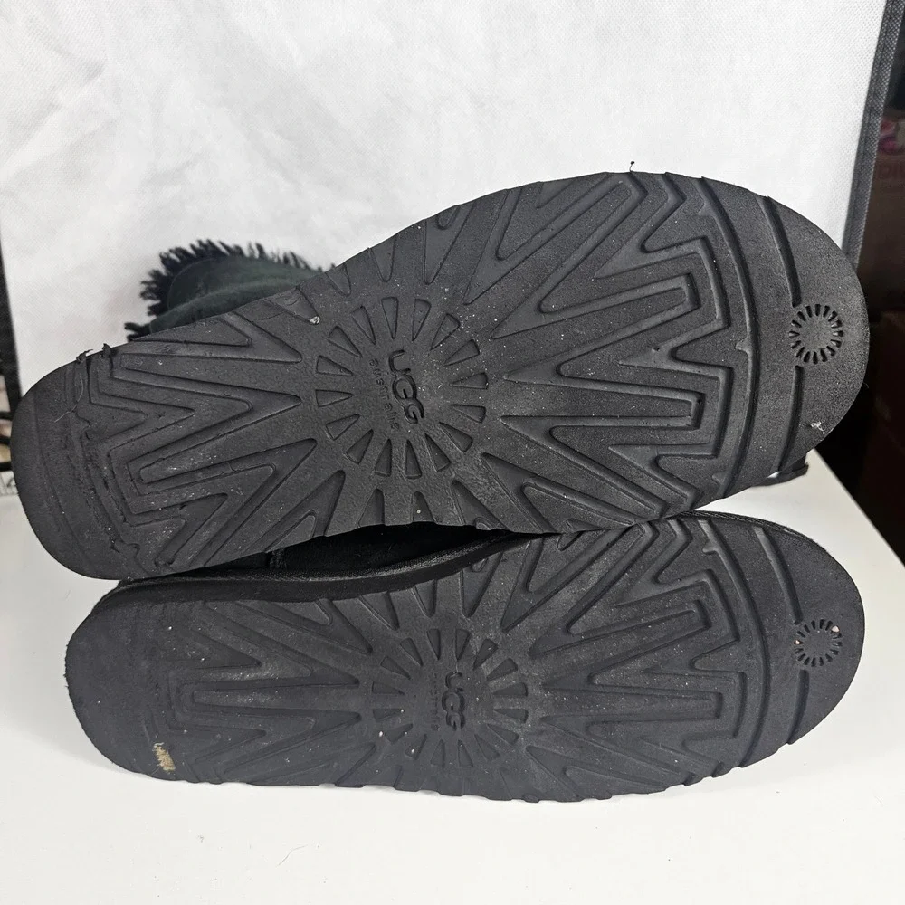 UGG Australia Bailey Bow II Double Black Suede Sheepskin Boots 1002954 Womens 8